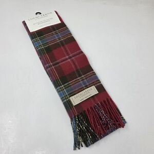 Lochcarron of Scotland Red plaid 100% lambswool fringed scarf NEW Unisex